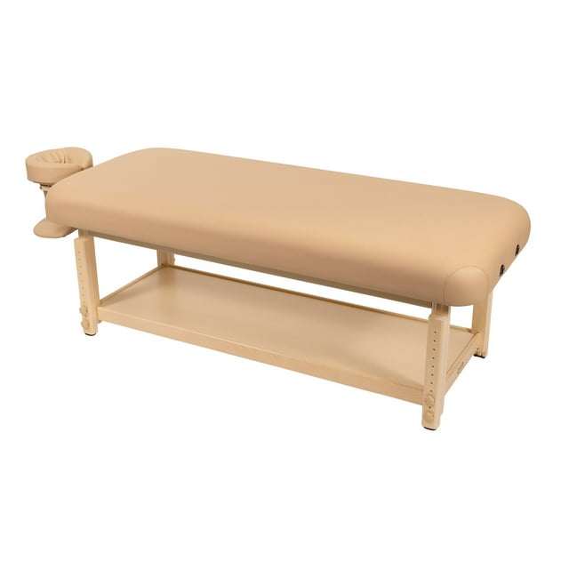 Spa Luxe Stationary Massage Table with Headrest and Arm Shelf by