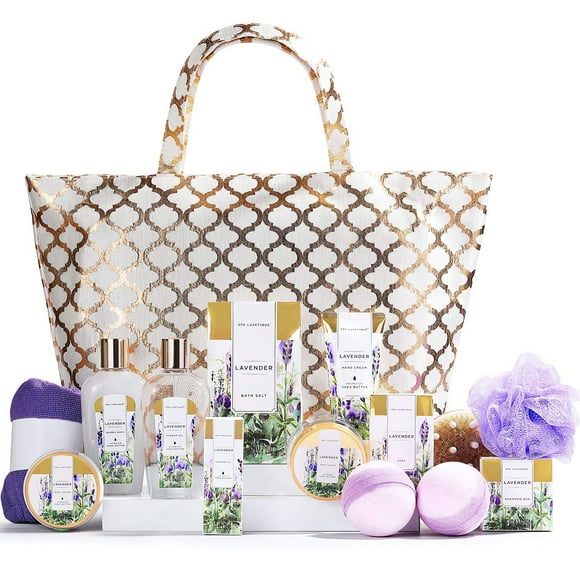 Spa Luxetique Bath Gift Sets for Women, 15 Pcs Lavender Spa Baskets for Her, Relaxing Birthday Holiday Mothers Day Gifts for Mom