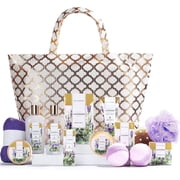 Spa Luxetique Christmas Bath Gift Basket Sets for Women with Tote Bag, 15 Pcs Lavender Self Care Relaxing Holiday Birthday Gifts for Mom Her
