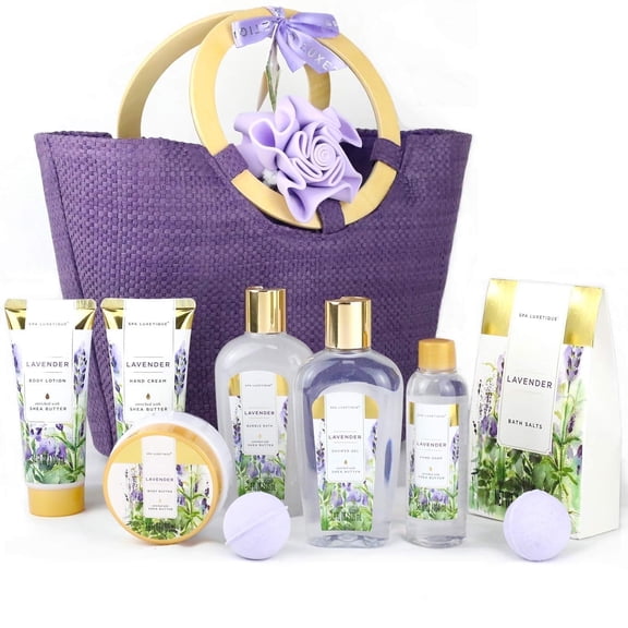 Spa Luxetique Valentine's Day Bath Gift Sets for Women Lavender Body Care Baskets - 10 Pcs Relaxing Birthday Gifts for Her