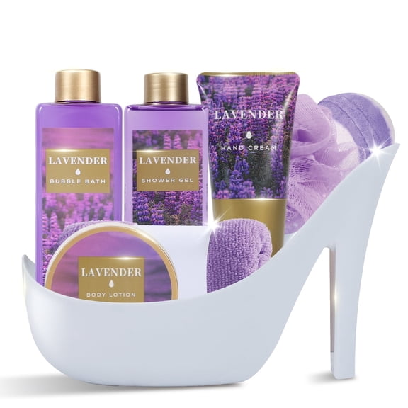 Spa Luxetique Valentines Day Bath and Body Gift Sets for Women, Lavender Baskets Set for Her, 8 Pcs
