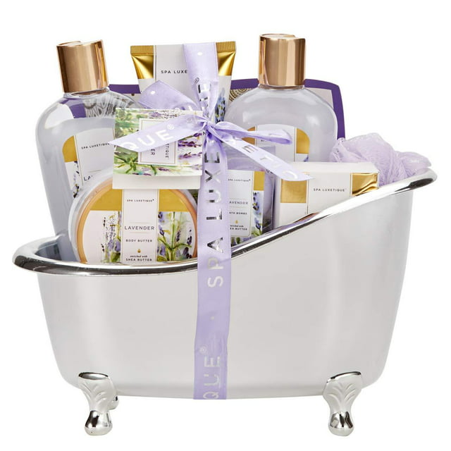Spa Luxetique Spa Gift Baskets for Women, Lavender Bath Sets for Women, Luxury 8 Pcs Home Bath Gift Set Includes Body Lotion, Bath Bombs, Bath Salt, Bubble Bath, Best Spa Gift Set for Wome