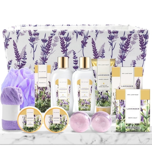 Spa Luxetique Gift Sets for Women - 12 Pcs Lavender Bath Baskets, Beauty Birthday Valentines Day Gifts for Her