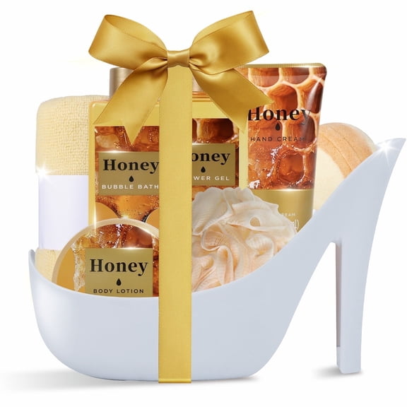 Spa Luxetique Bath Sets for Women Gift Ideas - 8 PCS Honey Scent Relaxing Beauty Birthday Gift Baskets for Her, Self Body Care Pampering Kits