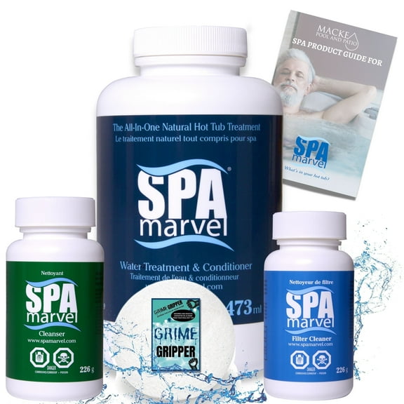 Spa Marvel Hot Tub & Spa Water Care Kit Natural Enzyme-Based Water Conditioner, Cleanser & Filter Cleaner 5 Piece Set Liquid Form