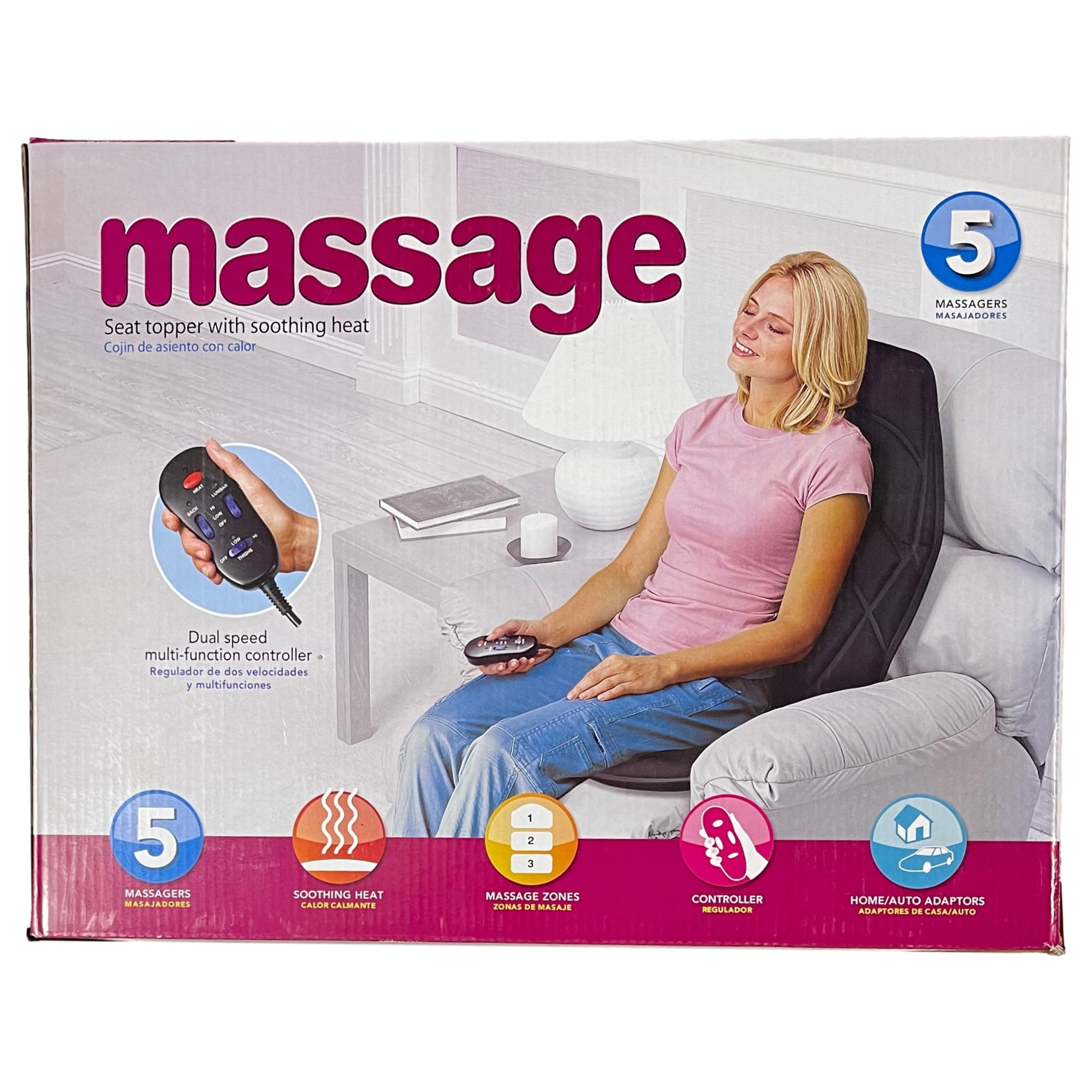 Spa Massage Seat Topper Back Massager with Heat 5 Massagers 12V Auto Adapter