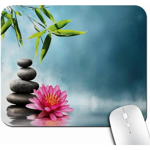 Spa Mouse Pad, Spa Theme with Lily Lotus Flower and Rocks Yoga Style Purifying Your Soul Theme Mouse Pads
