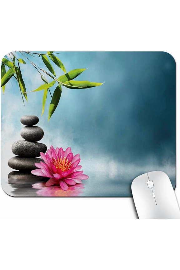 Spa Mouse Pad, Spa Theme with Lily Lotus Flower and Rocks Yoga Style Purifying Your Soul Theme Mouse Pads