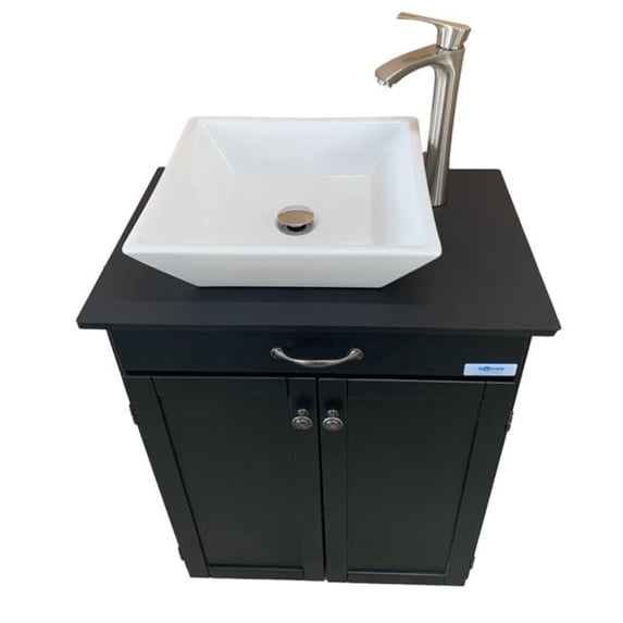 Spa Portable Sink with Glass Vessel & Black Wood Cabinet