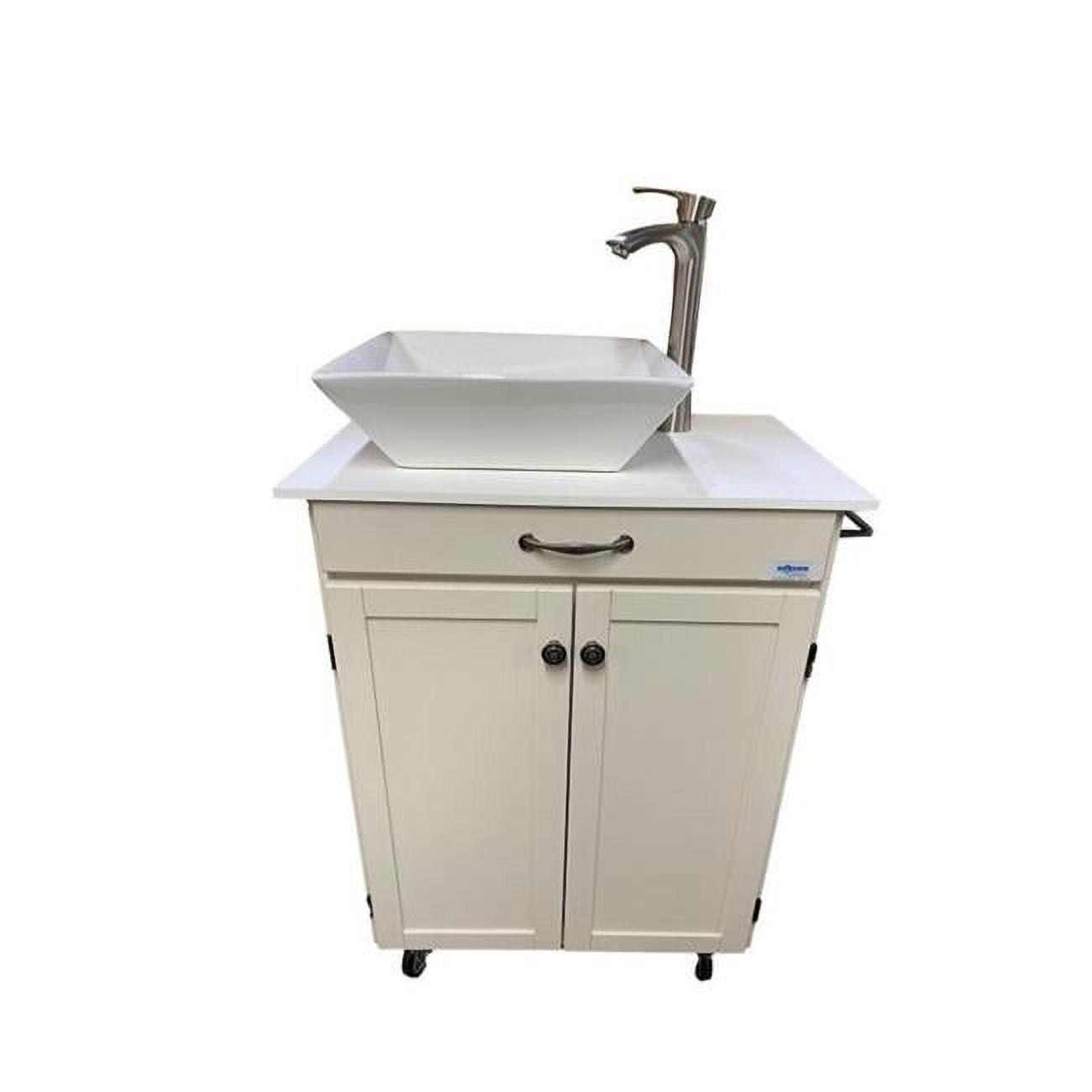 Spa Portable Sink with Glass Vessel & White Wood Cabinet