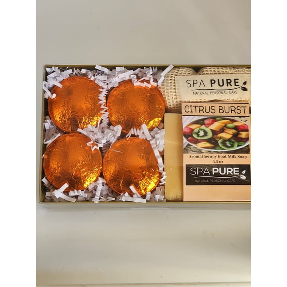 Spa Pure Aromatherapy Gift Set - Citrus Burst Artisan Soap - 4 Shower Steamers with Bag - made with plant based Ingredients - Essential Oils - All Natural