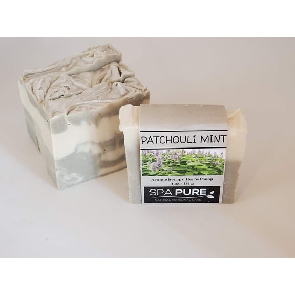 Spa Pure Patchouli Mint Soap: Aromatherapy Herbal Soap made with plant based ingredients, essential oils, all natural, 4.5 oz each (Patchouli Mint)