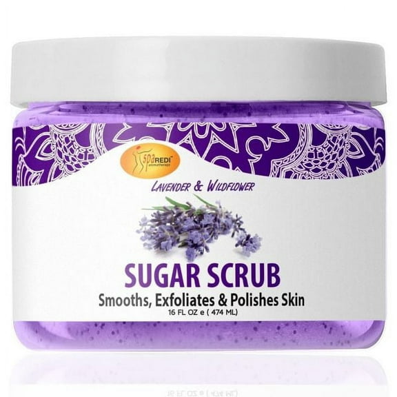 SPA REDI Sugar Scrub - Lavender and Wildflower - 16 Oz - Exfoliating, Moisturizing, Hydrating and Nourishing, Glow, Polish, Smooth and Fresh Skin - Body Exfoliator