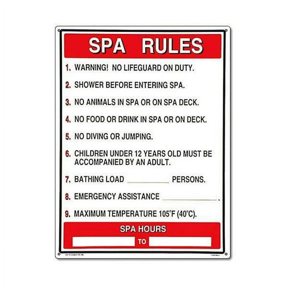Poolmaster "General Spa Rules" Sign for Residential or Commercial Spas