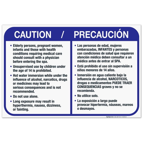 Spa Safety Rules Sign, Bilingual English Spanish, 24x36 Corrugated Plastic