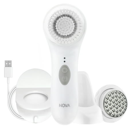 Spa Sciences NOVA Facial Cleansing Brush, Antimicrobial Device for Smooth Skin, White