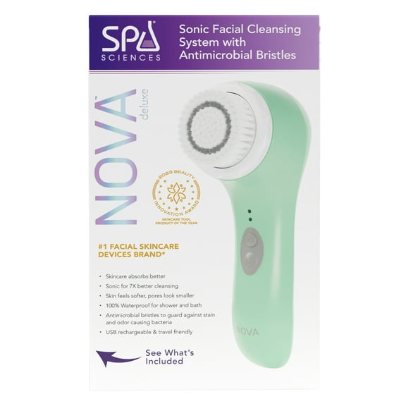 Spa Sciences NOVA: Sonic Facial Cleansing, Exfoliating, Serum Infuser Device with Antimicrobial Brush Bristles
