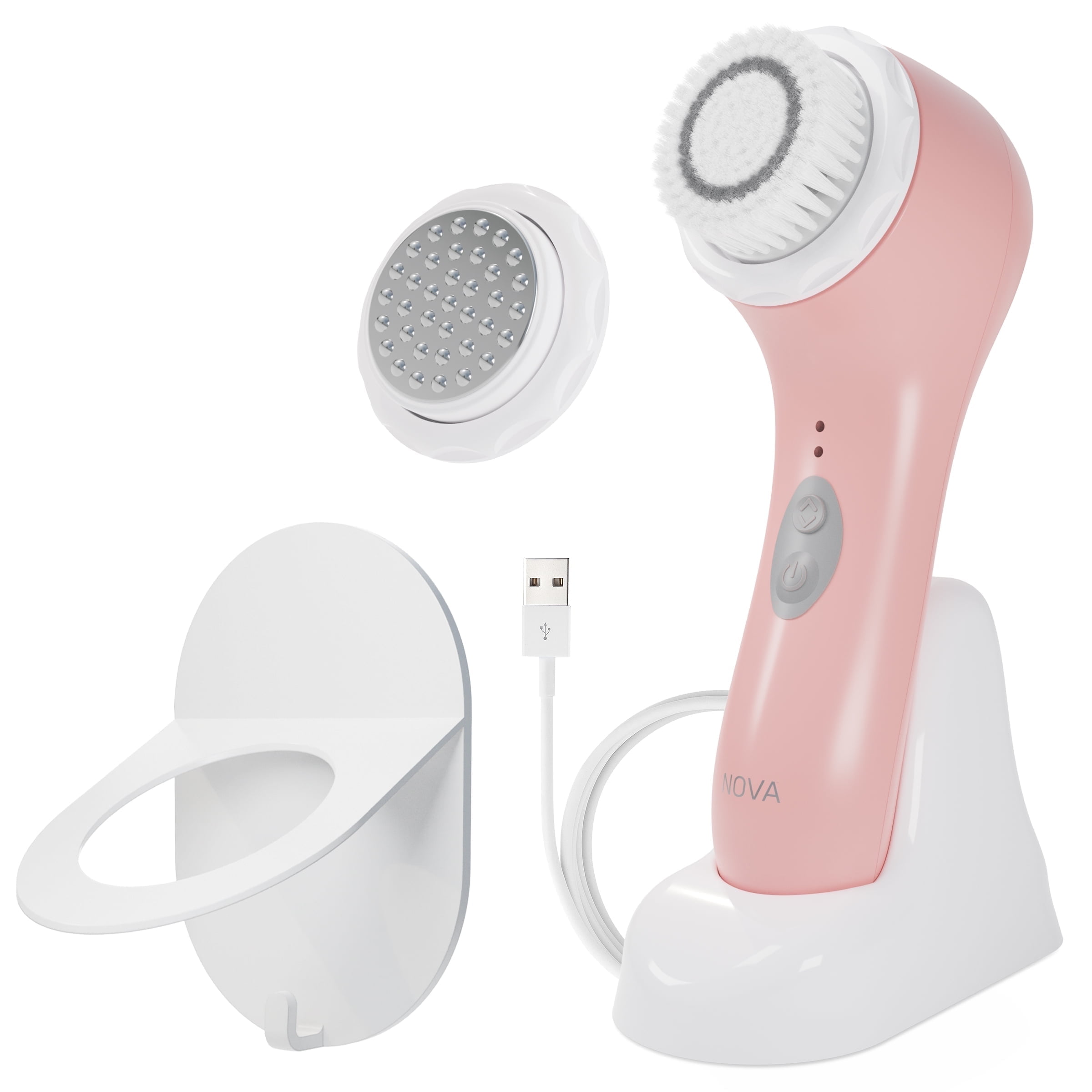Spa Sciences NOVA Rechargeable Sonic Facial Cleansing Brush with Antimicrobial Bristles Pink