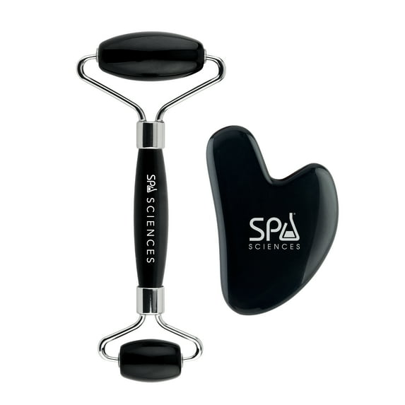 Spa Sciences - Obsidian Roller & Gua Sha - Black Obsidian Stone Contouring Set