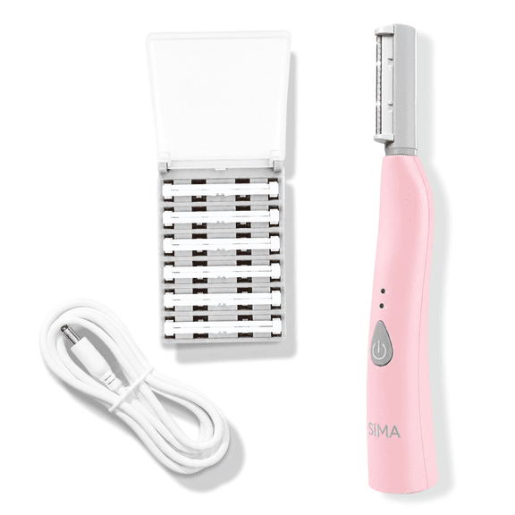 Spa Sciences SIMA Dermaplane Razor, 2 in 1 Exfoliation and Hair Removal, 3 Speed, Includes 7 Tips, Rechargeable, Pink