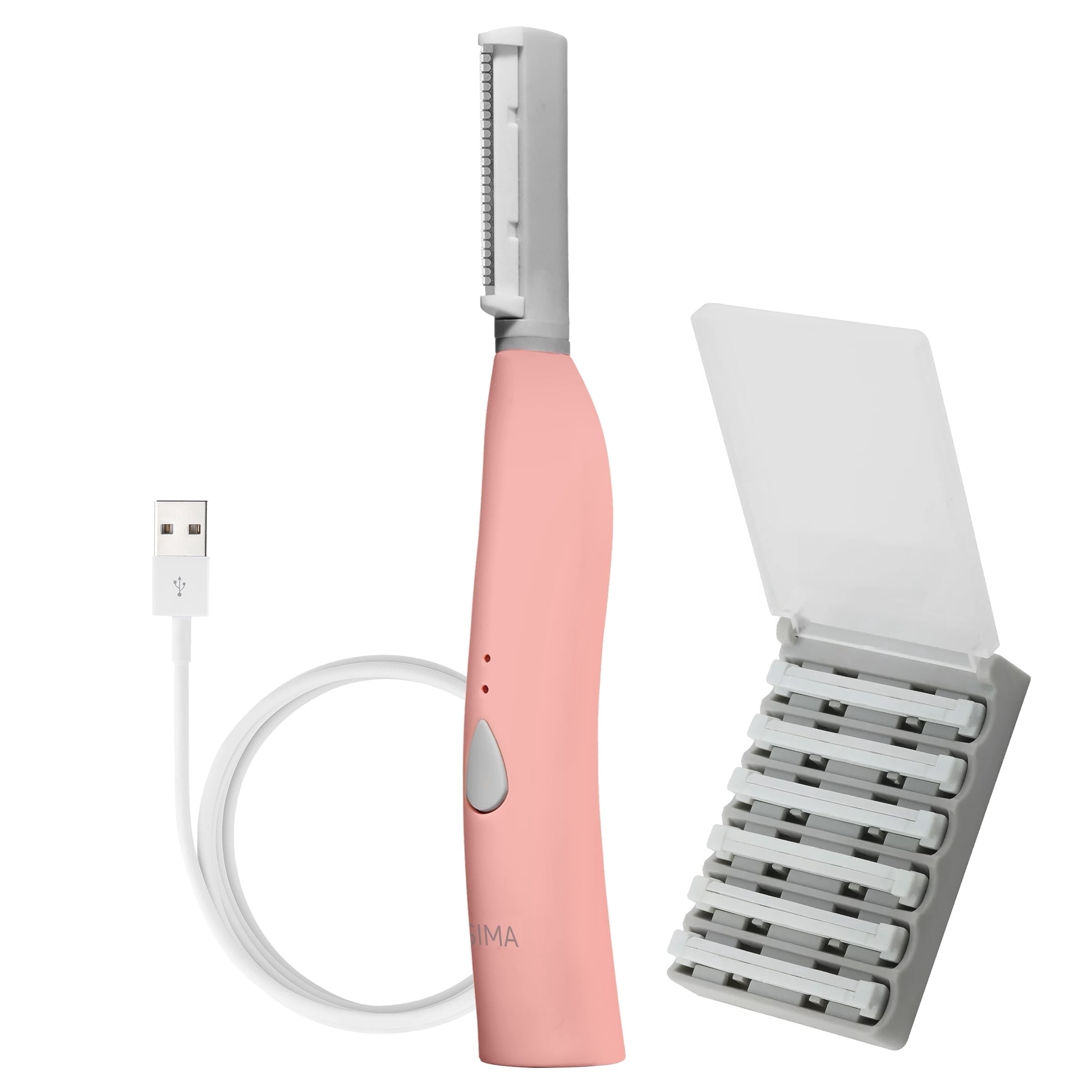Spa Sciences SIMA Dermaplane Razor, 2 in 1 Exfoliation and Hair Removal, 3 Speed, Includes 7 Tips, Rechargeable, Pink, OS
