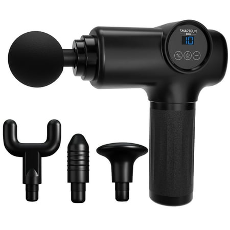 Spa Sciences SMARTGUN Elite Deep Tissue Percussion Massage Gun with Interchangeable Heads, Black