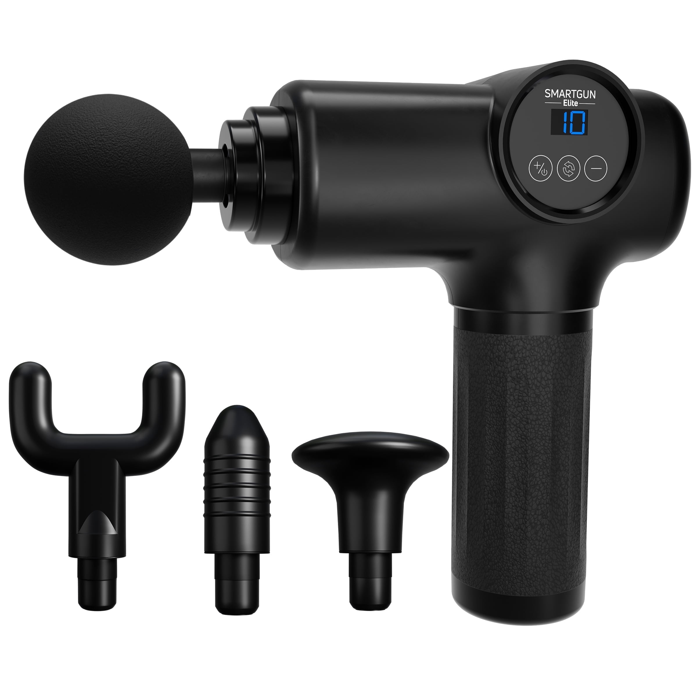 Spa Sciences SMARTGUN Elite Massage Gun, Pro Therapeutic with 4 Heads and Carrying Case, 10 Speed, Rechargeable, Black