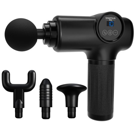 Spa Sciences SMARTGUN Elite Massage Gun, Pro Therapeutic with 4 Heads and Carrying Case, 10 Speed, Rechargeable, Black