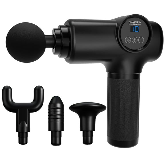 Spa Sciences SMARTGUN Elite Massage Gun, Pro Therapeutic with 4 Heads and Carrying Case, 10 Speed, Rechargeable, Black