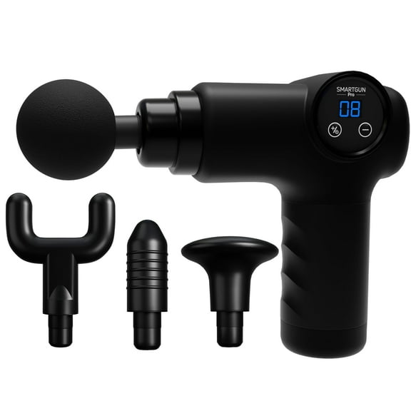 Spa Sciences SMARTGUN Massage Gun, Pro Therapeutic with 4 Heads, 8 Speed, Rechargeable, Black
