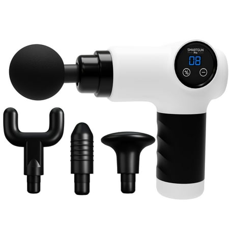 Spa Sciences SMARTGUN Massage Gun, Pro Therapeutic with 4 Heads, 8 Speed, Rechargeable, White