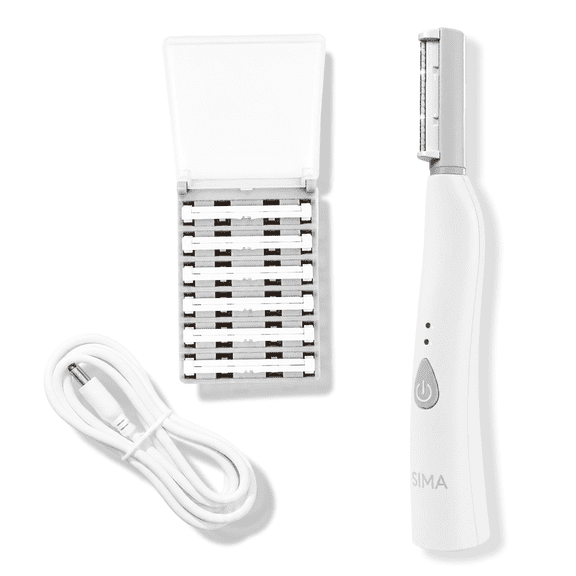 Spa Sciences SIMA Dermaplane Razor, 2 in 1 Exfoliation and Hair Removal, 3 Speed, Includes 7 Tips, Rechargeable, White