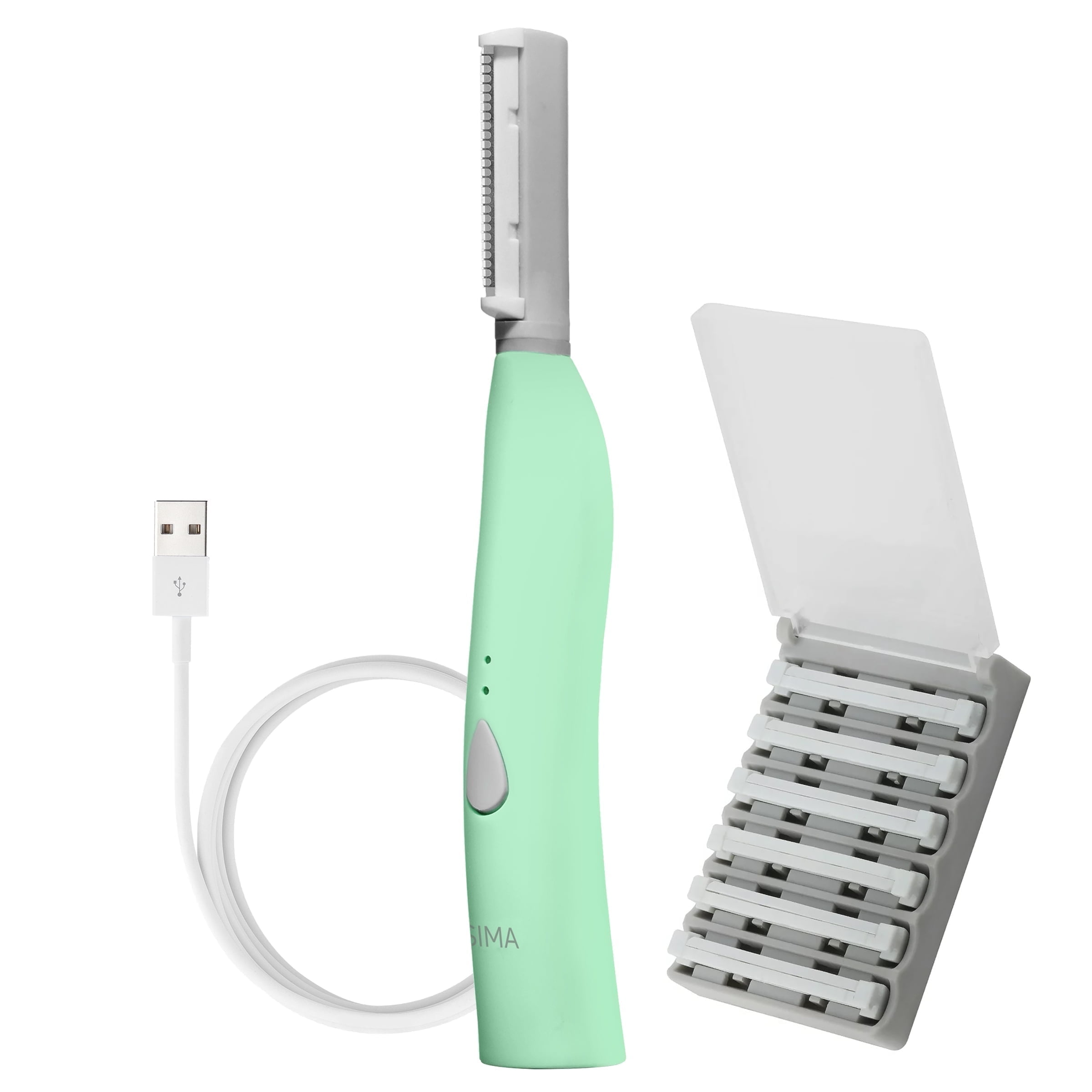 Spa Sciences SIMA Dermaplane Razor – 2-in-1 Exfoliation & Hair Removal, 3 Speeds, 7 Tips, Rechargeable, Compact Stainless Steel, Green