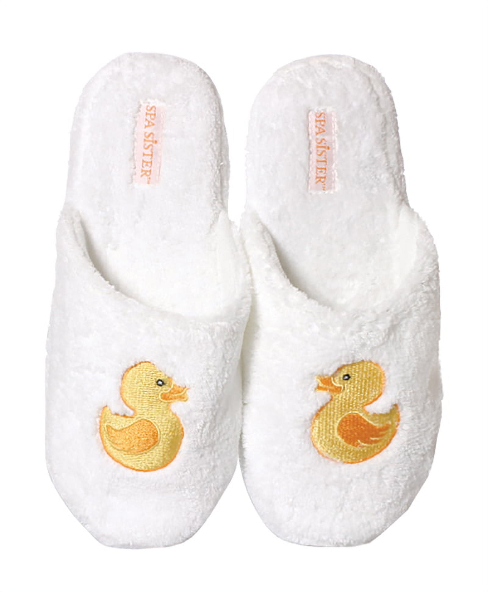 Spa Sister Chenille Embroidered Slippers, Duck