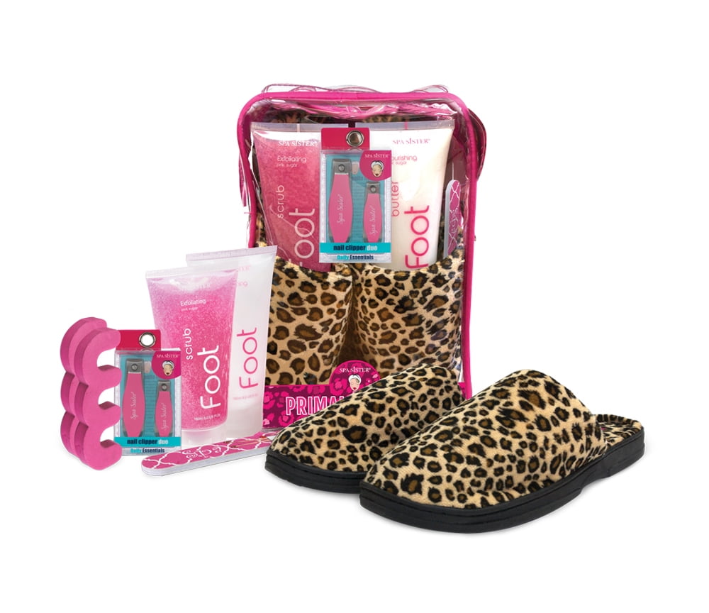 Spa Sister Primal Foot Spa Slippers, Pink Sugar Cheetah Chenille