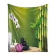 thumbnail image 1 of Spa Soft Flannel Fleece Blanket, Bamboo Flower Stone Wax on the Table Orchid Rock Healthy Lifestyle Theme, Cozy Plush for Indoor and Outdoor Use, 60" x 80", Fern Green Fuchsia White, by Ambesonne, 1 of 5