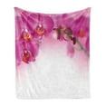 thumbnail image 1 of Spa Soft Flannel Fleece Throw Blanket, Blossoming Orchid Branch Exotic Nature with Feng Shui Elements Spa Garden Botany, Cozy Plush for Indoor and Outdoor Use, 50" x 70", Multicolor, by Ambesonne, 1 of 6