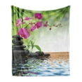 thumbnail image 1 of Spa Soft Flannel Fleece Throw Blanket, Composition Bamboo Tree Floor Mat Orchid Stones Wellness Greenery, Cozy Plush for Indoor and Outdoor Use, 50" x 60", Charcoal Grey Lime Green, by Ambesonne, 1 of 5