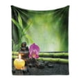 thumbnail image 1 of Spa Soft Flannel Fleece Throw Blanket, Orchid Bamboo Stems Stones Japanese Alternative Feng Shui Elements, Cozy Plush for Indoor and Outdoor Use, 50" x 60", Apple Green Fuchsia, by Ambesonne, 1 of 5