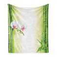 thumbnail image 1 of Spa Soft Flannel Fleece Throw Blanket, Orchid Flowers with Bamboo Branches in Vibrant Colors Practice Themes, Cozy Plush for Indoor and Outdoor Use, 50" x 60", White and Green, by Ambesonne, 1 of 5
