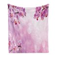 thumbnail image 1 of Spa Soft Flannel Fleece Throw Blanket, Orchid Petals in Monochrome Design Bouquet Spring Bloom ling Growth Peaceful Nature Print, Cozy Plush for Indoor and Outdoor Use, 50" x 70", Pink, by Ambesonne, 1 of 6