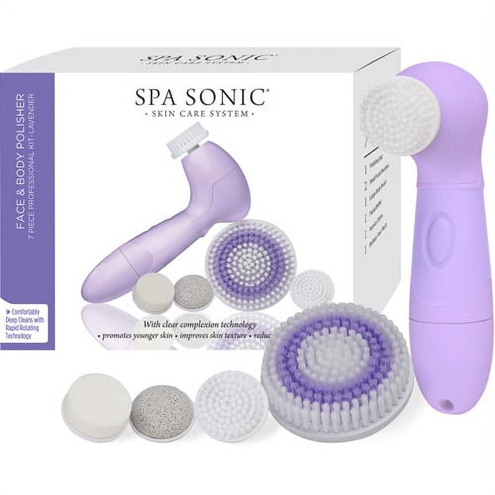 Spa Sonic Skin Care System Face & Body Polisher Kit, Lavender, 7