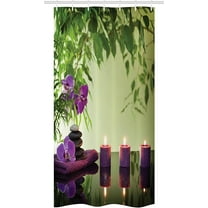 Spa Stall Shower Curtain, Stones Aromatic Candles and Orchids Blooms Treatment Vacation, Fabric Bathroom Decor Set with Hooks, 36" W x 72" L, Green Purple