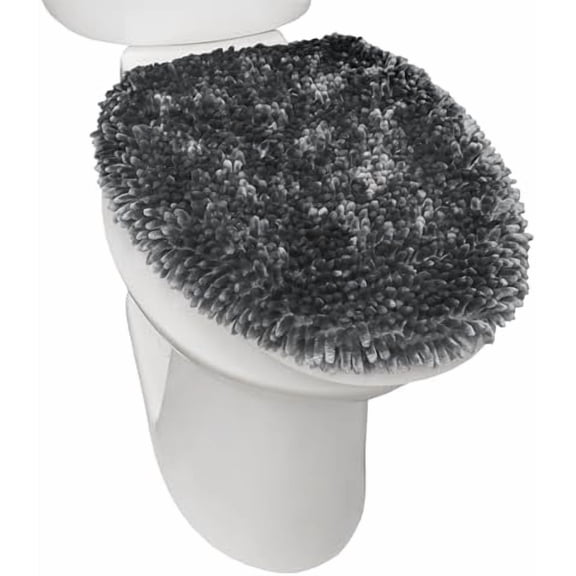 Spa Step Noodle Solid Bathroom Toilet Lid Cover, Plush, Soft, and Absorbent, Machine Washable, Dark Grey, 18.5"x19.6"