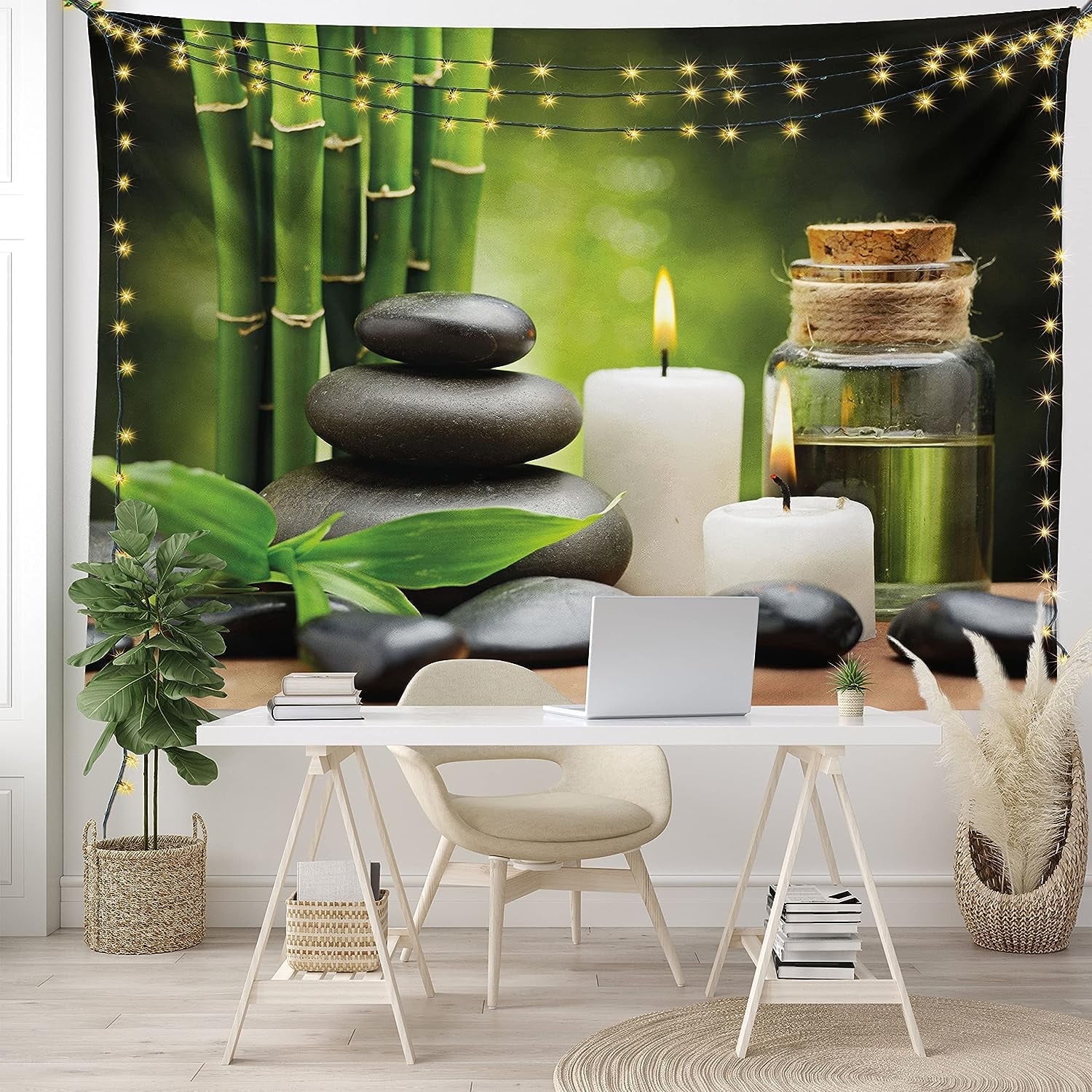Spa Tapestry, Hot Massage Rocks Combined Candles and Scents Landscape ...