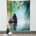 thumbnail image 1 of Spa Tapestry, Tower Stone and Hibiscus with Bamboo on the Water Blurry Background, Wall Hanging for Bedroom Living Room Dorm Decor, 40W X 60L Inches, Petrol Blue Fuchsia Lime Green, by Ambesonne, 1 of 5