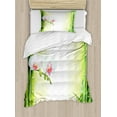 thumbnail image 1 of Spa Themed Duvet Cover Set, Orchid Flowers with Branches Calm Concept Arrangement Pattern on Blurry Back, Decorative 2 Piece Bedding Set with 1 Pillow Shams, Twin Size, White Green, by Ambesonne, 1 of 3