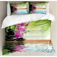 thumbnail image 1 of Spa Themed Duvet Cover Set, Orchid Flowers Pebble Stones and Exotic Branches on the Water Image, Decorative 3 Piece Bedding Set with 2 Pillow Shams, Queen Size, Fern Green and Fuchsia, by Ambesonne, 1 of 3
