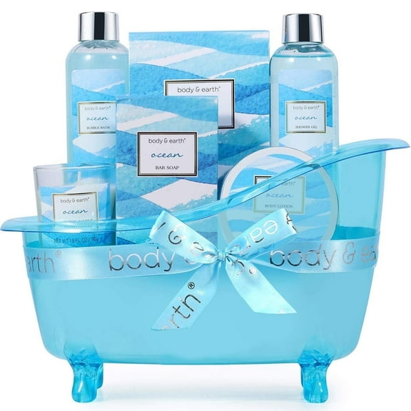 Valentines Day Spa Gift Sets for Women - Ocean Bath & Body Care Birthday Gifts Baskets for Beauty Holiday, 7 Pcs
