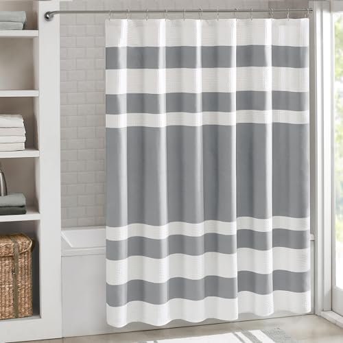 Spa Waffle Shower Curtain Pieced Fabric with 3M Scotchgard Moisture Management Modern Home Bathroom Decorations, Wide 108"x72", Grey